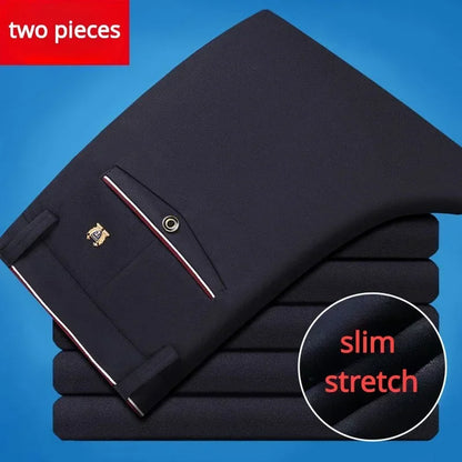 Spring and Autumn Men's Suit Pants Elastic Stretch Dress Pants Slim Male Casual Trousers Straight Leg Formal Black Blue