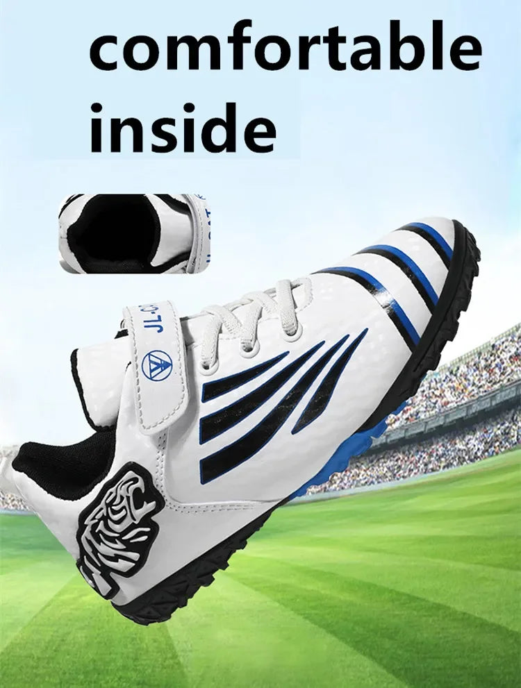 Fashion Gold Children's Football Shoes Outdoor Non-slip Turf Soccer Shoes Kids HOOK&LOOP Low-cut Sports Sneakers Child Trainers