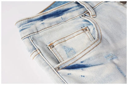 Calça Jeans Masculina de Cintura Reta Rasgada, Cor Sólida, Elástica, Respirável, Confortável e de Alta Qualidade, Nova Tendência Primavera Outono