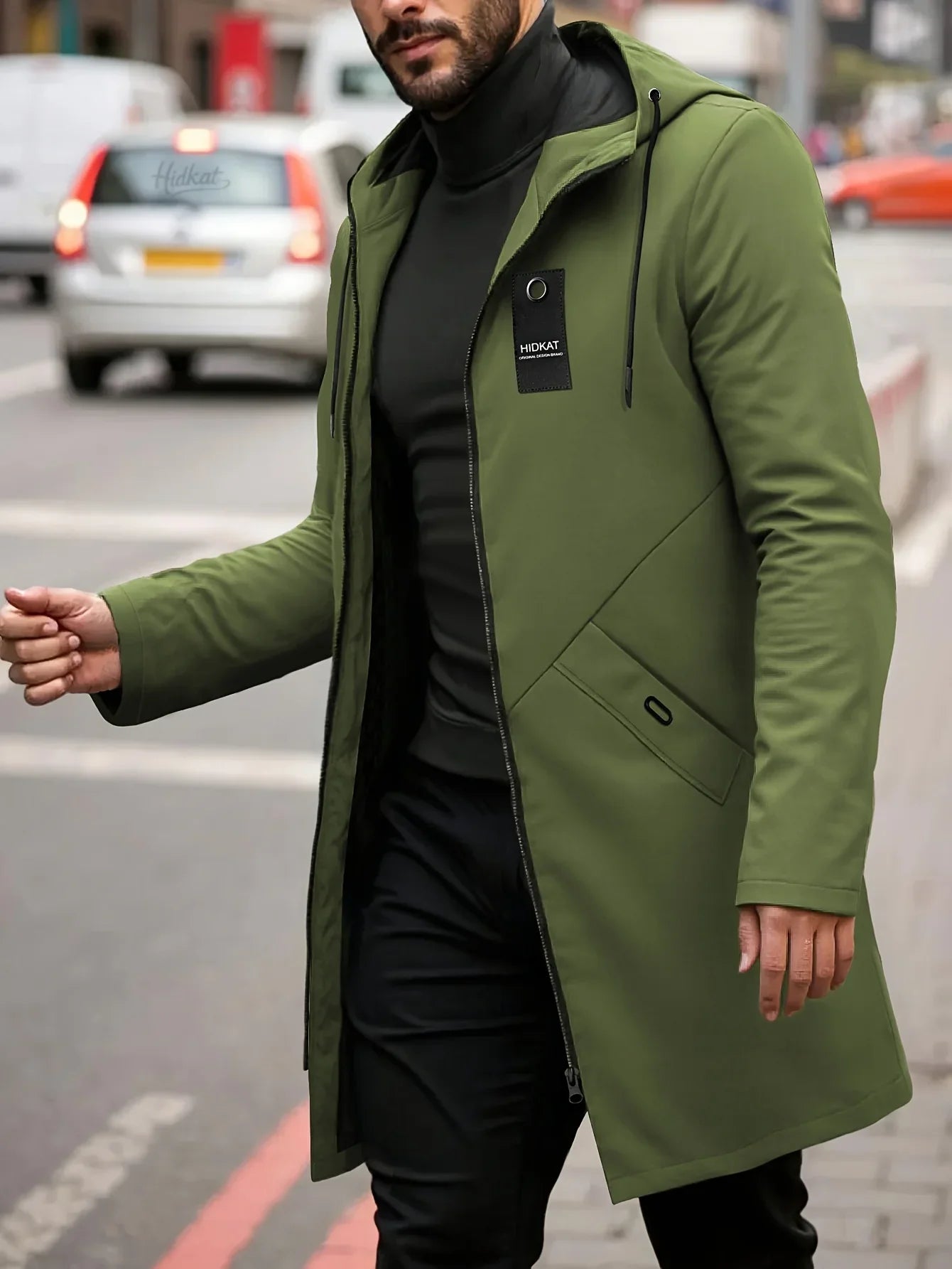 Men's Fashion Casual Jacket with Hood and Drawstring, Solid Color, Suitable for Spring and Autumn Casual Attire