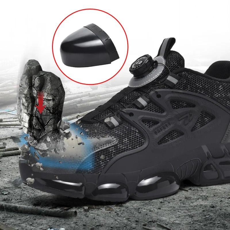 Anti-slip Safety Shoes Men Rotary Button Safety Shoes for Men Work Shoes Anti-smash Men's Sports Shoes Safety Pro
