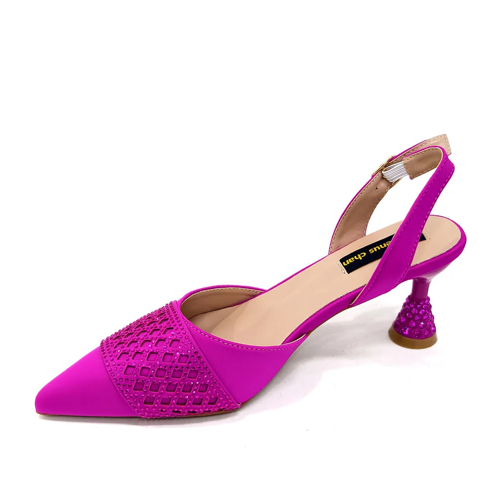Elegant Nigerian Women’s Wine Colour Heeled Shoes and Rhinestone Handbag Set – Italian Design for Parties and Weddings