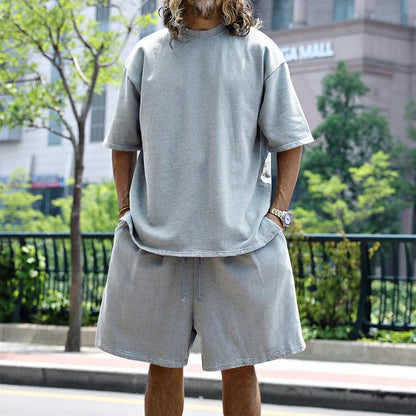 2024 Summer New Men's Set Japanese Style Plus Size Casual Loose Sports Suit Short Sleeve T-shirt Shorts Two-piece Men's Clothing