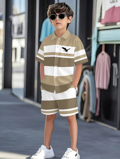 Boys Clothes Casual Colorblock Short Sleeve Shirt + Shorts Kids' Sets and Outfits Outdoor Quick Drying Shirt Casual Children Top