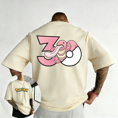 30th Anniversary Lickitung Printed T-shirt Summer Men's and Women's Trendy Large Loose Casual Y2K Short Sleeve Top