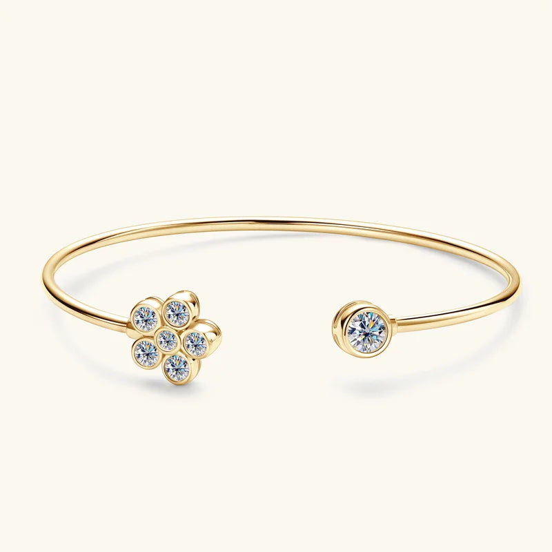 Four Prong Moissanite Cuff Bangle 5mm 0.5CT Round Cut D Color 925 Silver Open Hand Chain Bracelet For Women Girl Lady Gift