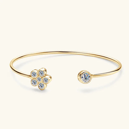 Four Prong Moissanite Cuff Bangle 5mm 0.5CT Round Cut D Color 925 Silver Open Hand Chain Bracelet For Women Girl Lady Gift