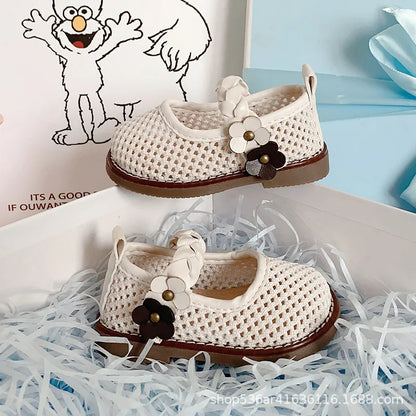 Girls Walking Shoes Lace Mesh Bows Kids Princess Shoes Non-slip Shiny Sequins 2025 New Children Flat Shoes Soft Sole Non-slip