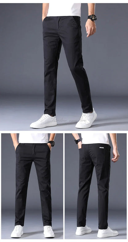 7 Colors Summer Thin Men's Casual Pants Stretch Cotton Slim Fashion Business Trousers High Quality Male Clothes