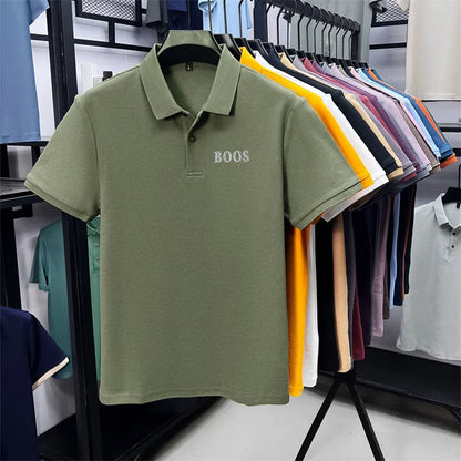 Cotton100% Men's Summer High Quality Short Sleeves Polo Shirt Lapel Button Letter Printing T-Shirt Business Leisure Men Clothing