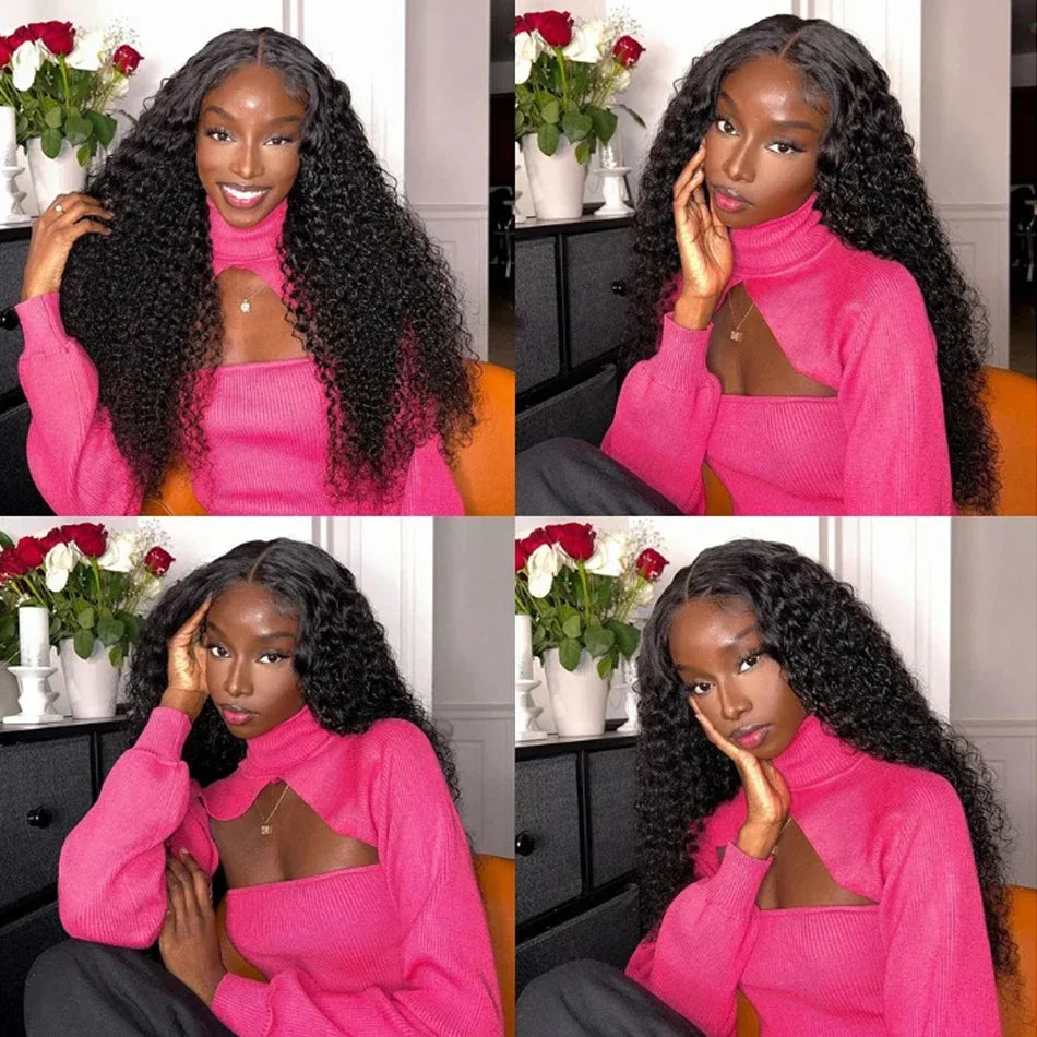 Human Hair 13x6 HD Kinky Curly Lace Frontal Wigs Deep Curls Brazilian 13X4 Closure Wear And Go Wigs Isee Glueless Ready To Wear
