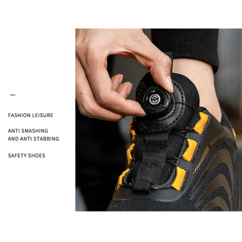 Button Labor Protection Shoes Lightweight Steel Toe Cap Anti Smashing and Anti Puncture Safety Shoes