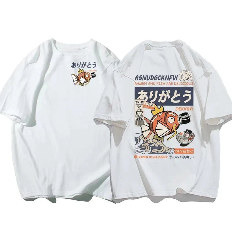 Short-sleeved T-shirt Magikarp Noodles Men's and Women's Summer Loose and Breathable Parent-child Top Clothing