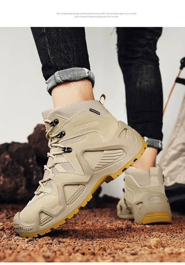 Men's winter high top shoes mid top waterproof and anti slip hiking shoes ultra light work boots tactical boots desert boots