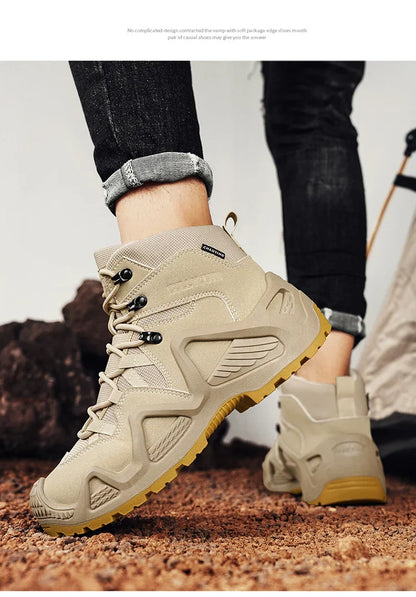 Men's winter high top shoes mid top waterproof and anti slip hiking shoes ultra light work boots tactical boots desert boots