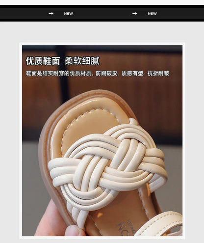 Children Fashion Girls Sandals Casual Weave Breatheable 2023 New Summer Beach Shoes Princess Flats Hook & Loop Chic Kids Korean