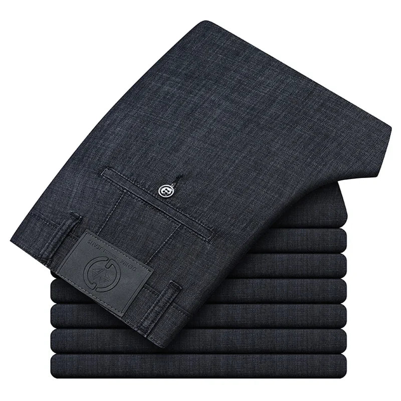 Modal Fabric Spring Summer Men's Black Thin Straight Jeans Classic Style Business Fashion Stretch Loose Jeans Male Brand