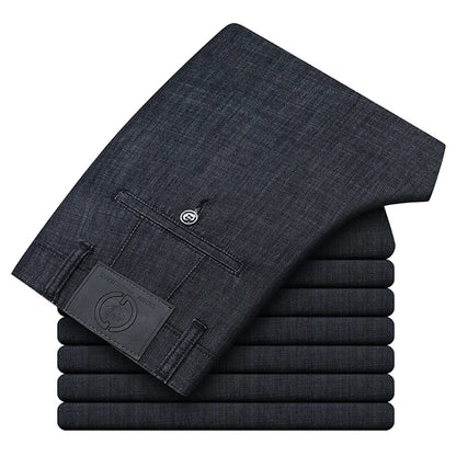 Modal Fabric Spring Summer Men's Black Thin Straight Jeans Classic Style Business Fashion Stretch Loose Jeans Male Brand