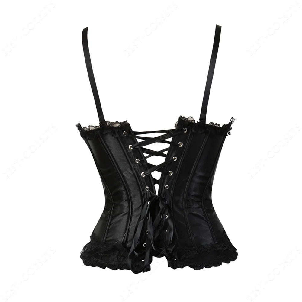 Women Corset Top With Straps Bustier Pink Lace Corset Overbust Tank Tops Thin Straps Sexy Green Corset for Women