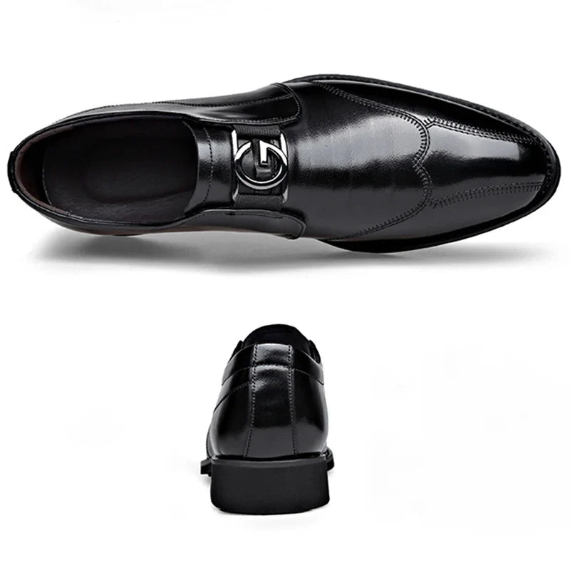 Luxury Party Shoes for Men Slip on Formal Dress Shoes for Men Pointed Toe Black PU Leather Casual Business Shoes Office Wedding