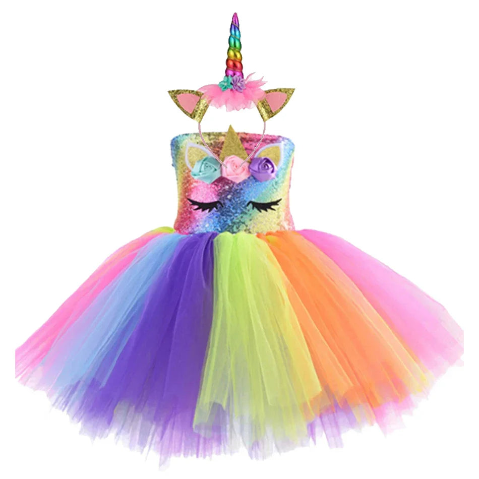 Vestidos de Unicórnio Princesa para Meninas, Trajes Tutu, Flores em Tons Pastel, Vestidos de Aniversário para Bebês, Tule, Fantasias Infantis para Halloween e Cosplay
