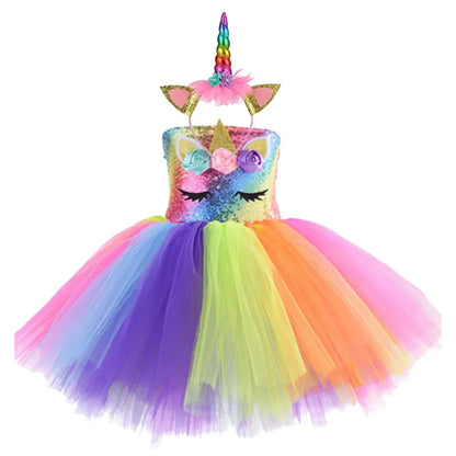 Vestidos de Unicórnio Princesa para Meninas, Trajes Tutu, Flores em Tons Pastel, Vestidos de Aniversário para Bebês, Tule, Fantasias Infantis para Halloween e Cosplay