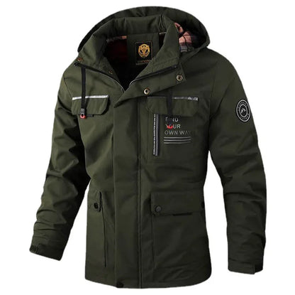 Fashion Men's Casual Windbreaker Jackets Hooded Jacket Man Waterproof Outdoor Soft Shell Winter Coat Clothing Warm Plus Size