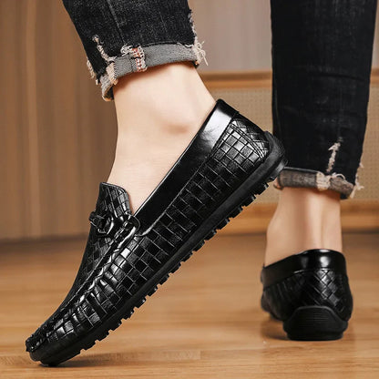 Men Loafers Fashion Leather Men Casual Shoes Slip on Flats Comfortable Boat Shoes Lightweight Walking Driving Shoes