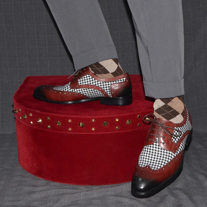 Mens Dress Shoes Original Luxurry Fabric and Genuine Leather Brogue Social Party Business Lace Up Derby Wedding Formal Shoes Men
