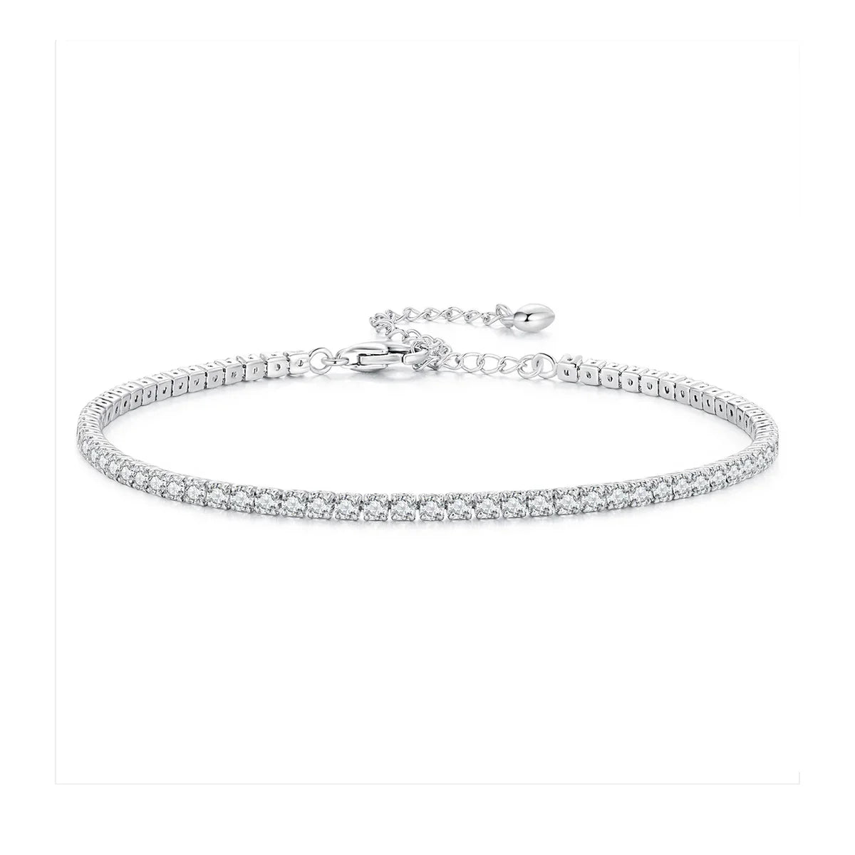 925 Sterling Silver Women Adjustable Tennis Bracelet - Platinum Plated Clear 3mm Cubic Zirconia Classic Tennis Bracelet