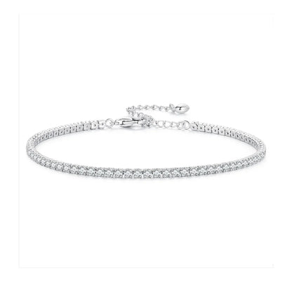925 Sterling Silver Women Adjustable Tennis Bracelet - Platinum Plated Clear 3mm Cubic Zirconia Classic Tennis Bracelet