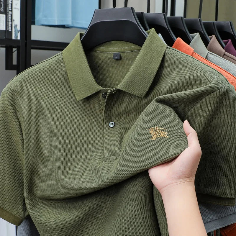 100% high-quality pure cotton men's summer polo T-shirt popular business commuting breathable cozy exquisite luxurious embroider