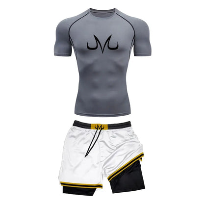 Men's Running Tracksuit Anime Print Training Fitness Sportswear Set Compression Leggings Sport Gym Performance Shorts Rash Guard