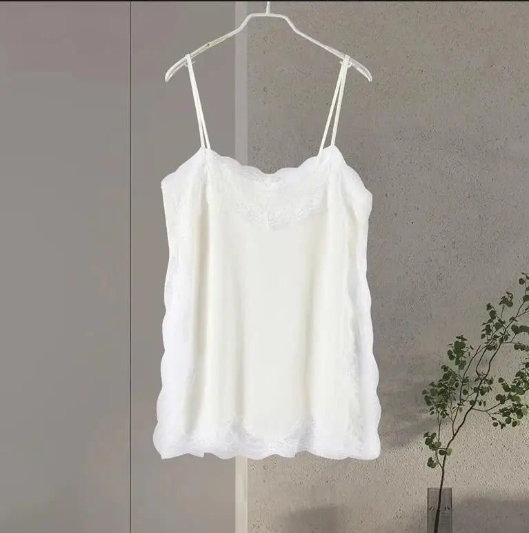 Sexy Lace Sling Tank Top Women Stain Sleeveless V Neck Backless Loose Tops Female 2025 Summer Autumn Chic Street Homewear Lady