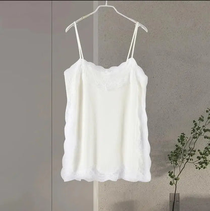 Sexy Lace Sling Tank Top Women Stain Sleeveless V Neck Backless Loose Tops Female 2025 Summer Autumn Chic Street Homewear Lady