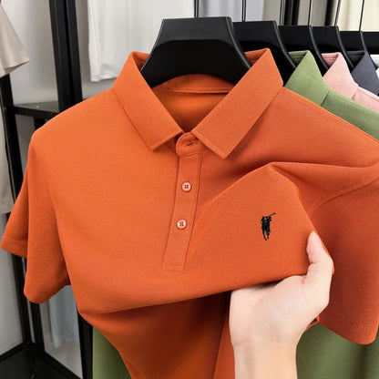 Luxury brand pony embroidery short sleeve polo shirt summer breathable solid color casual men T-shirt fashion high-end Paul top