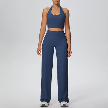 2PCS Woman Backless Hanging Neck Bra and Pants Yoga Set Summer Breathable Gym Sports Running Workout Top Hot Sales Yoga Set