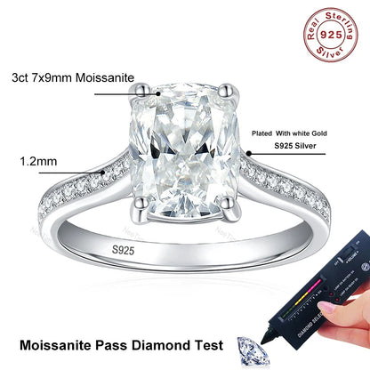 3ct Cushion Cut Full Moissanite Wedding Band Ring 925 Sterling Silver with Gold Plated Eternity Band Engagement Rings