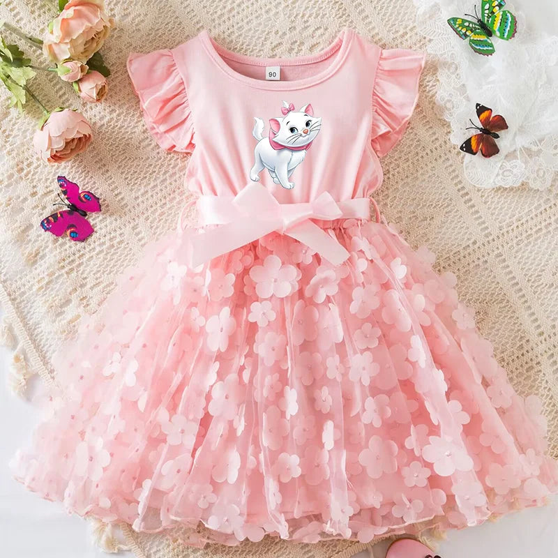 Girls Summer Dress Cartoon Bow Tutu Dress 3D Butterfly Cute Cotton Party Casual Dress for Baby 2-6 Years