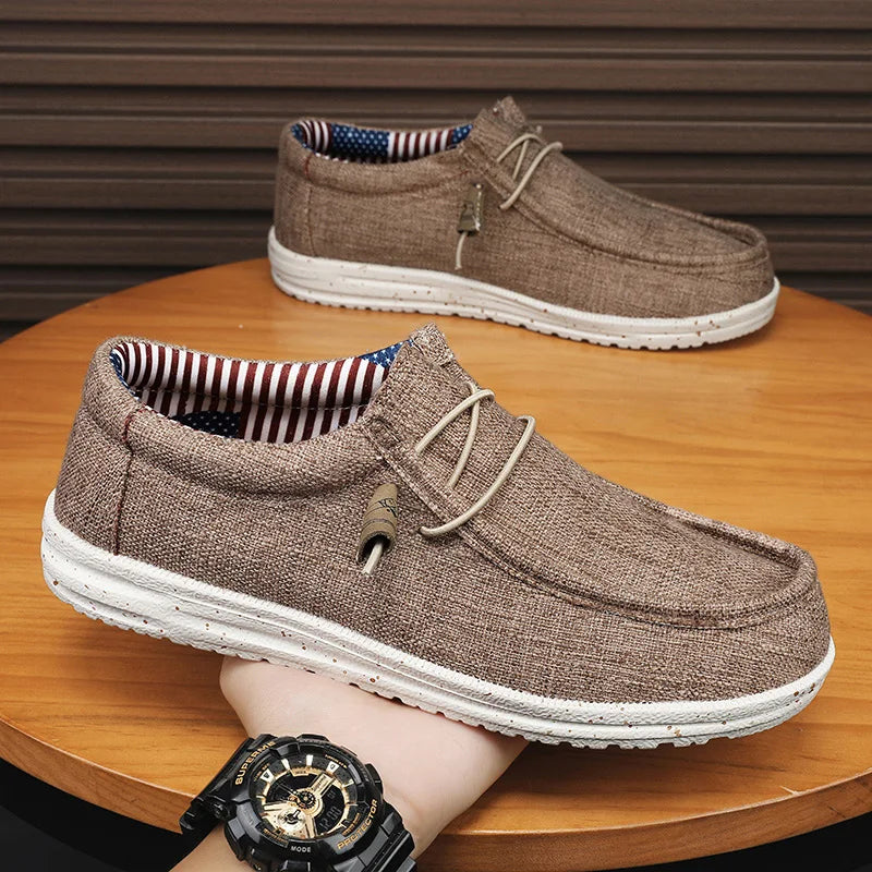 Men's Breathable Casual  Canvas Slip Shoes Comfort Slip-on Loafer Soft Penny Loafers for Men Lightweight Driving Boat Shoes