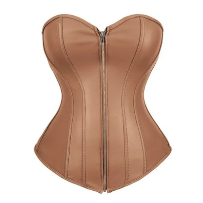 Women Faux Leather Corset Tops Gothic Overbust Lace Up Zipper Strapless Bustier Shaperwear Sexy Clubwear