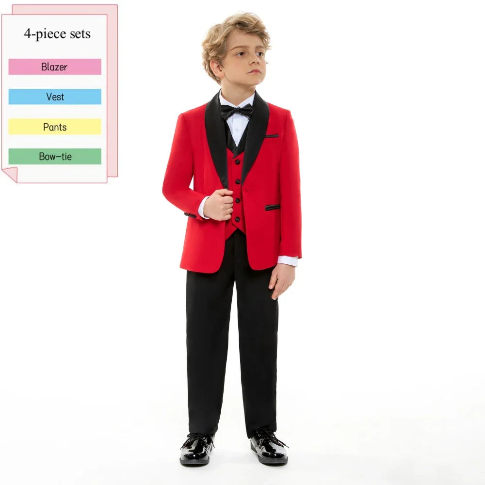 Fast Delivery Boys Slim Fit Suits 4 Pieces Piano Performance Outfit Three Colors Available Comfortable Long Sleeved Suit Set