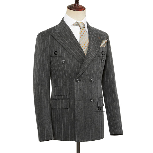 2024 New Double-Breasted Stripe Suits for Men Slim Fit 2 Piece Set Blazer Pants Office Smart Casual Wedding