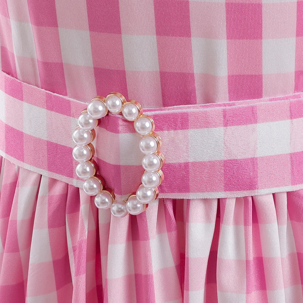 Girls Cute Dress Plaid Pink Vintage Dresses Casual Slim Dress Evening Party Summer Clothes for Girls Vestidos 3 4 5 6 Years