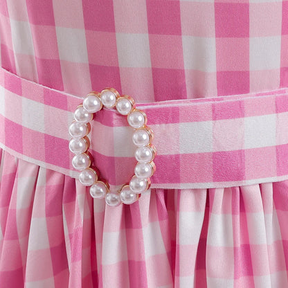 Girls Cute Dress Plaid Pink Vintage Dresses Casual Slim Dress Evening Party Summer Clothes for Girls Vestidos 3 4 5 6 Years