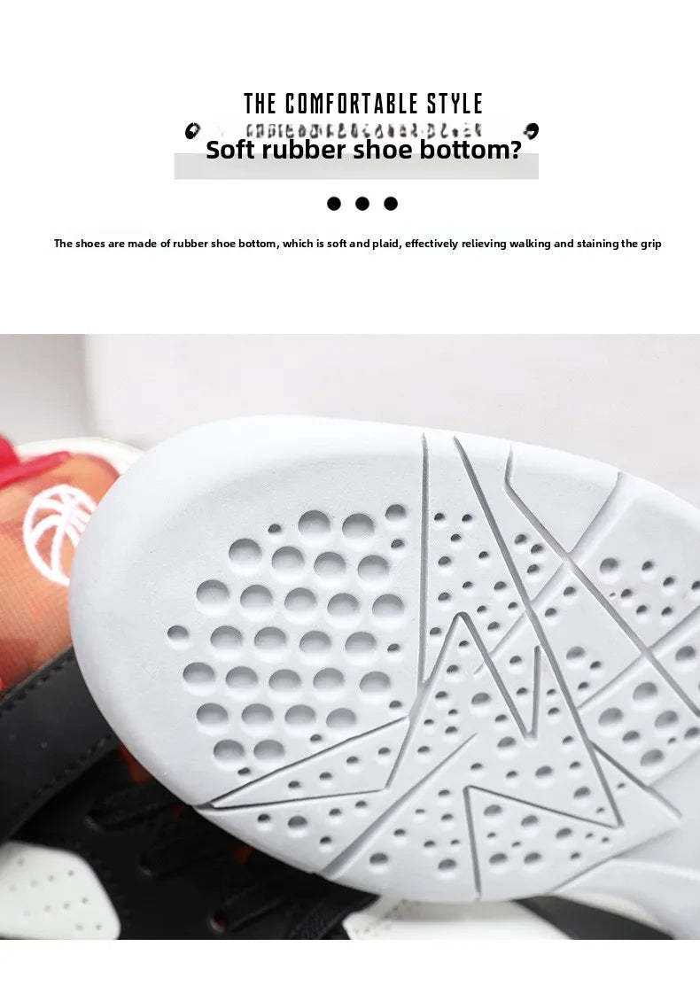Children Summer High Top Basketball Shoes Boy Breathable Anti Slip Casual Sneakers Man Velcro Non Slip Rebound Kid Running Shoes