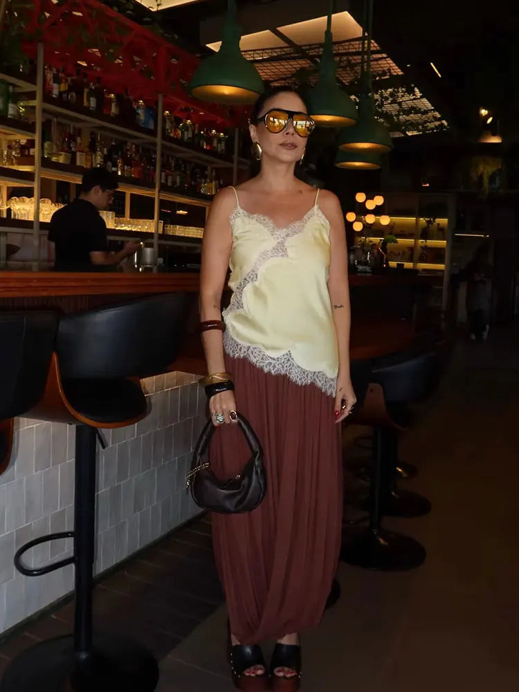 Women 2026 Trend Polka Dot Sling Tops Asymmetric Sleeveless V-Neck Lace Decorative Tops Elegant Fashion Holiday Outfits Camis
