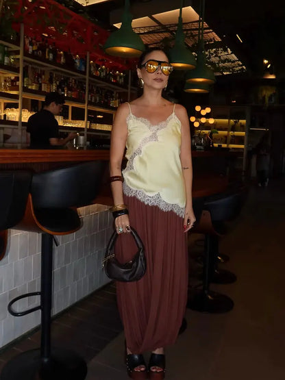 Women 2026 Trend Polka Dot Sling Tops Asymmetric Sleeveless V-Neck Lace Decorative Tops Elegant Fashion Holiday Outfits Camis