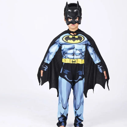 Kids Boy Bat Cosplay Jumpsuit Hero Costume Suit with Cape Mask Men Superhero Wayne Cosplay High Quality Halloween Carnival Party