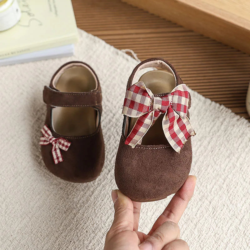 New Summer Kids Baotou Sandals 23-34 Size Sweet Checkered Bow Girls Princess Shoes Soft Sole Children Nude Shoes